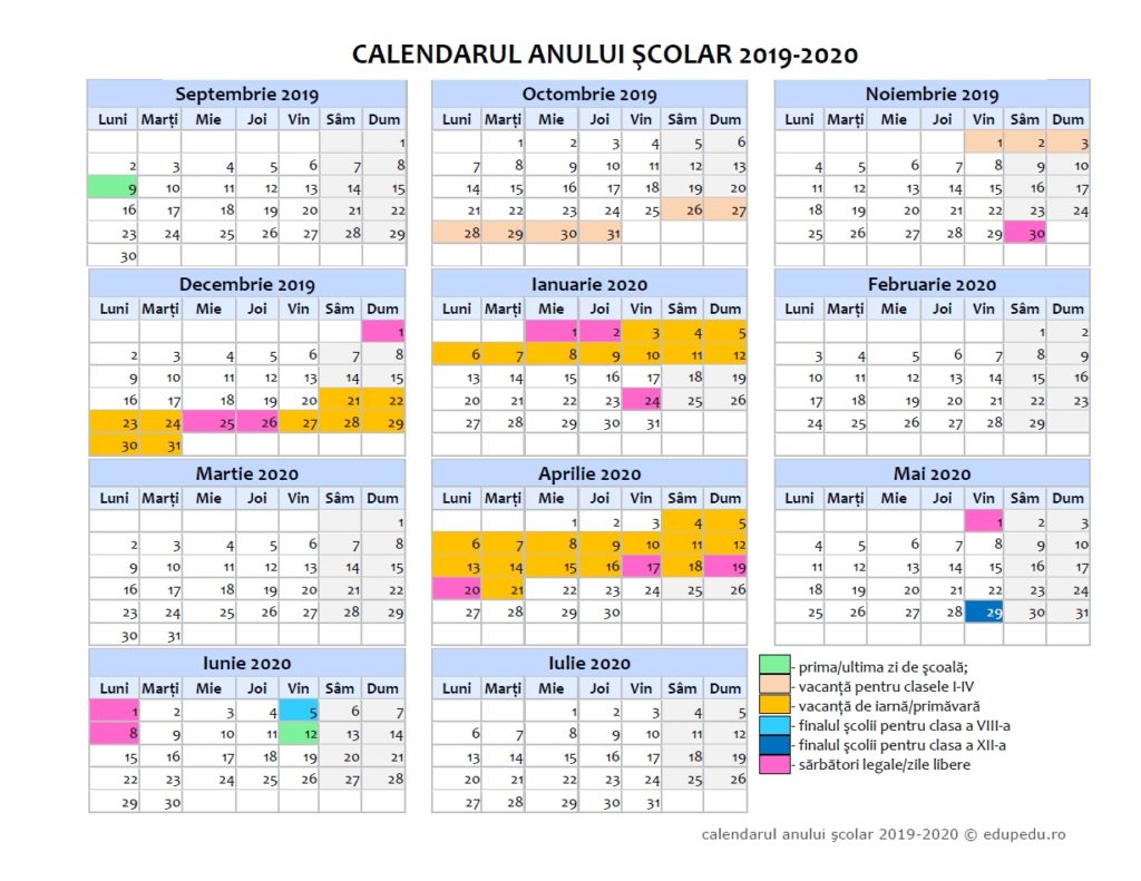 Cand Incepe Scoala Calendarul Anului Scolar 2019 2020 In Format Printabil Edupedu Ro