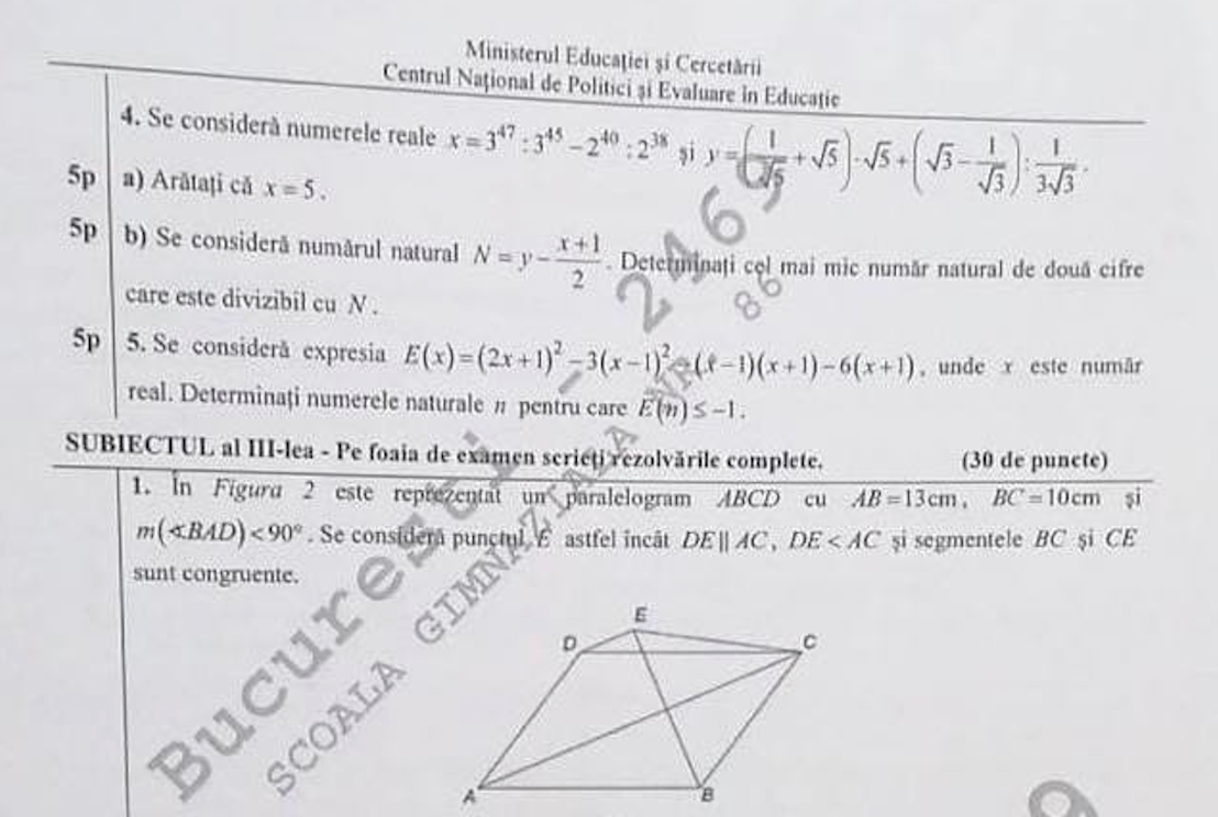 Voi rezolva opțiunea de examen 9. Examenul la matematică (profil)