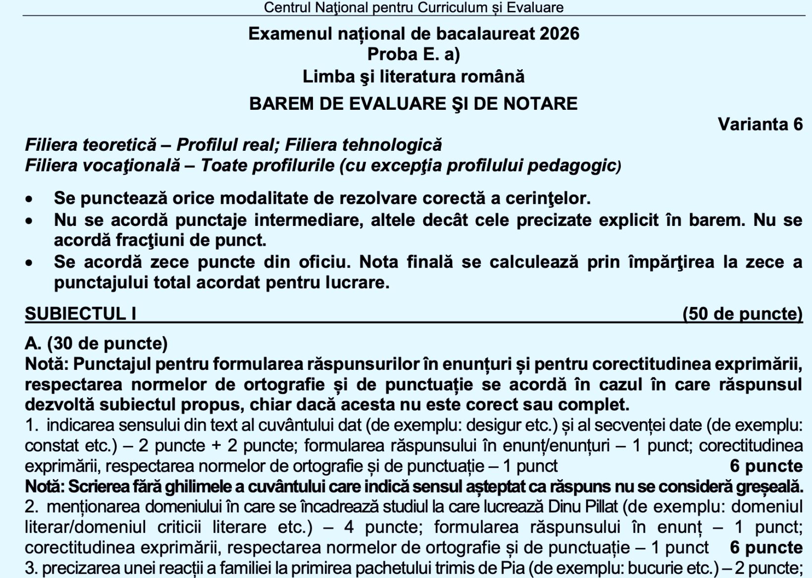 Limba BAC 2026. Baremul de corectare pentru Limba română real, publicat de ...